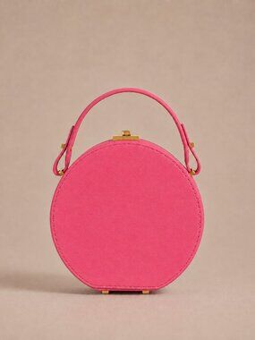 Colette Hatbox | Italian Leather Round Handbag, Pink Satchel